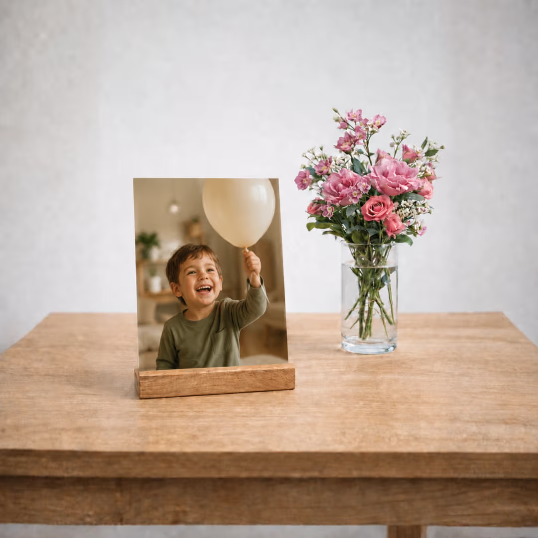 Acrylic Photo Frame with Wooden Stand – Personalized UV Print GlowZonePrints
