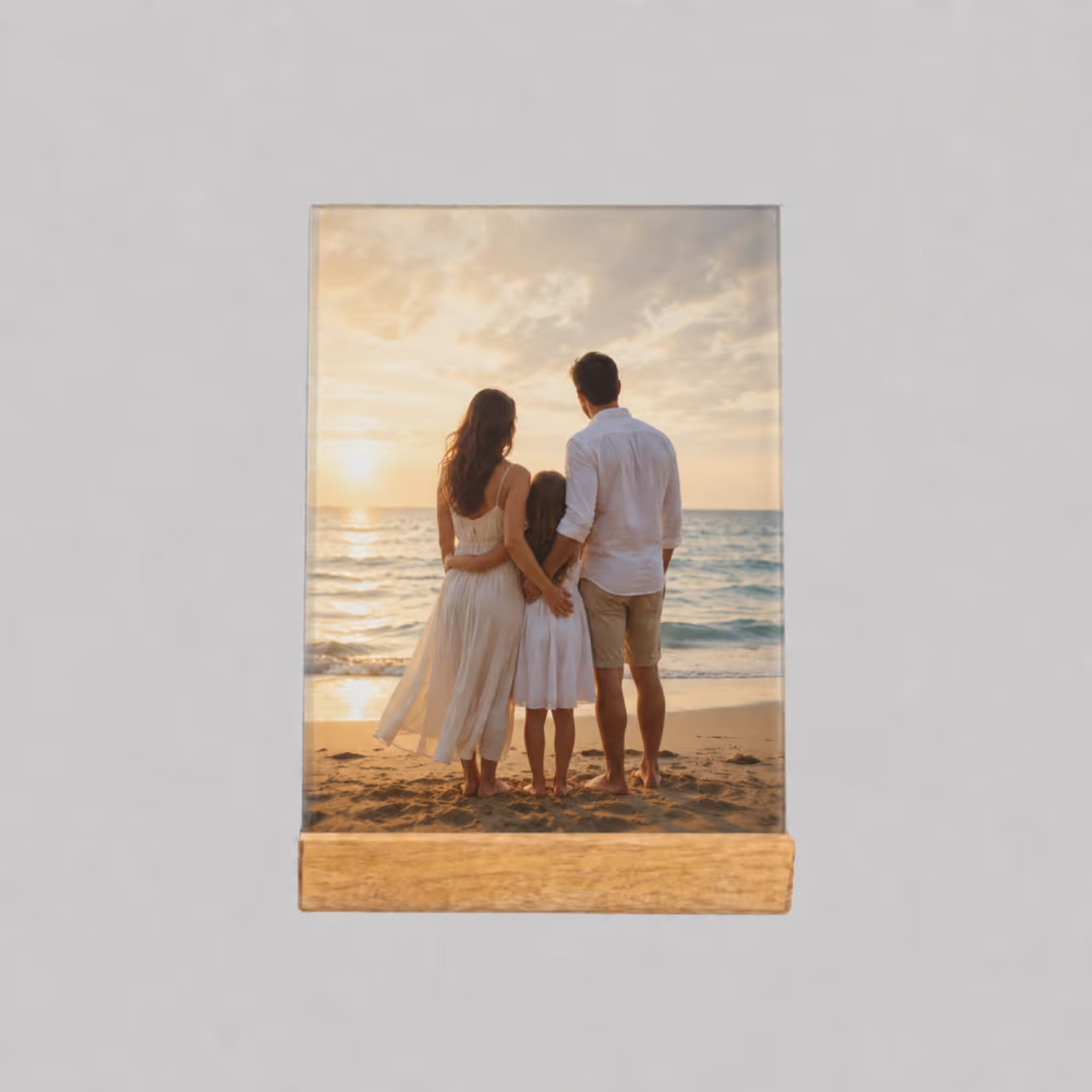 Acrylic Photo Frame with Wooden Stand – Personalized UV Print GlowZonePrints