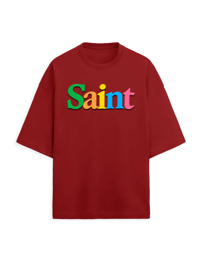 Unisex Terry Oversized Tee – Plain SAINT Text Effect Red - Plain Text Effect GlowZonePrints