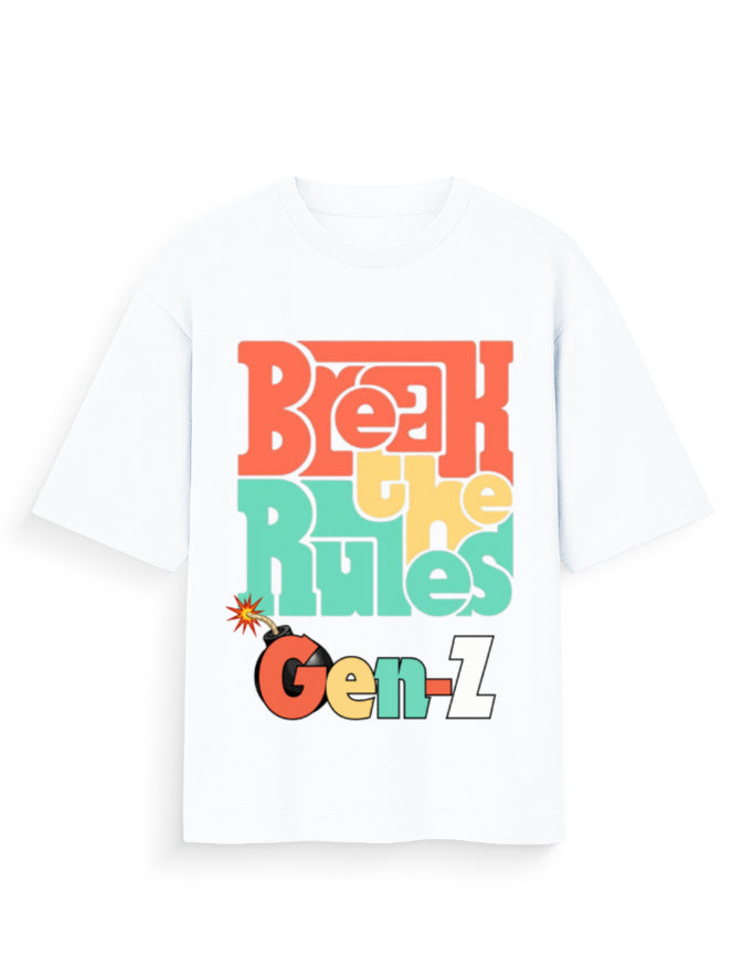 Unisex Oversized Standard T-Shirt – Break the Rules Gen-Z White GlowZonePrints