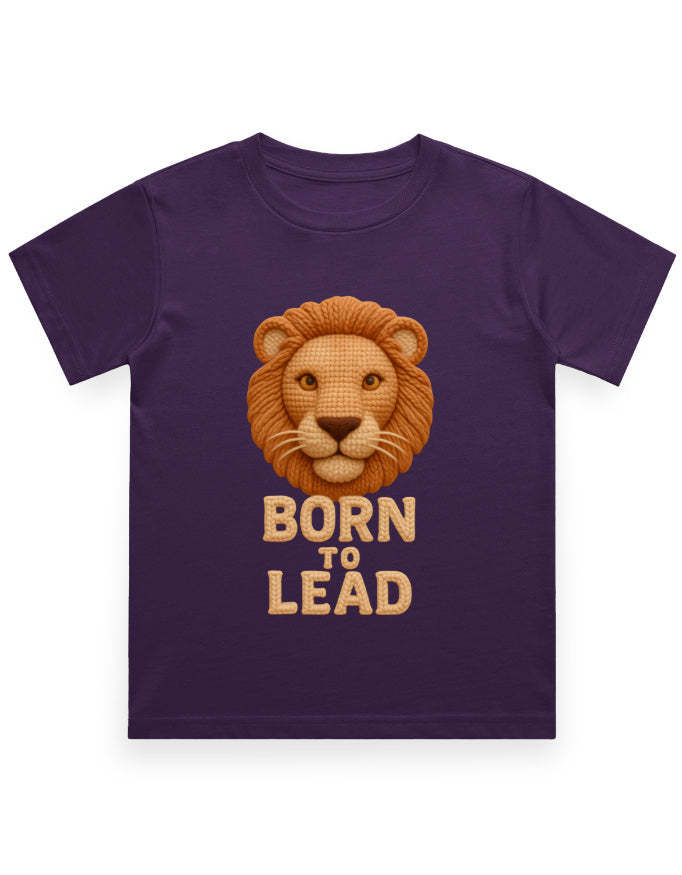 Kids Crew Neck T-Shirt – Born to Lead Lion Edition Purple GlowZonePrints