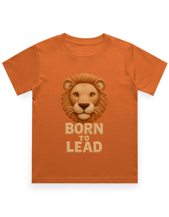 Kids Crew Neck T-Shirt – Born to Lead Lion Edition Orange GlowZonePrints