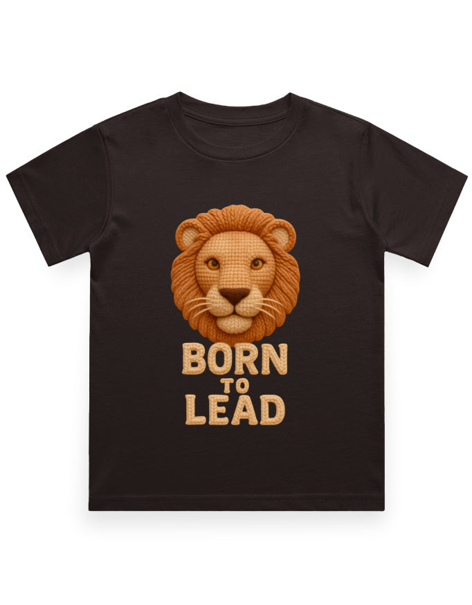 Kids Crew Neck T-Shirt – Born to Lead Lion Edition Coffee Brown GlowZonePrints