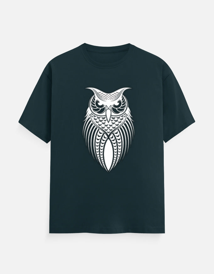 Unisex Classic Crew T-Shirt – Owl Halftone Design Petrol Blue GlowZonePrints