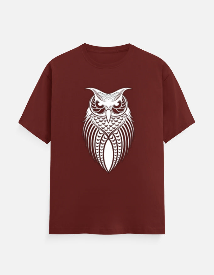 Unisex Classic Crew T-Shirt – Owl Halftone Design Brick Red GlowZonePrints