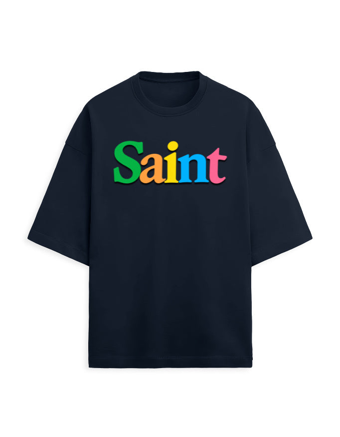 Unisex Terry Oversized Tee – Plain SAINT Text Effect Navy Blue - Plain Text Effect GlowZonePrints