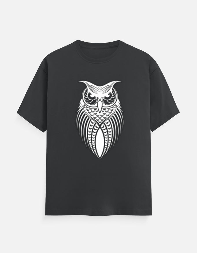 Unisex Classic Crew T-Shirt – Owl Halftone Design Steel Grey GlowZonePrints