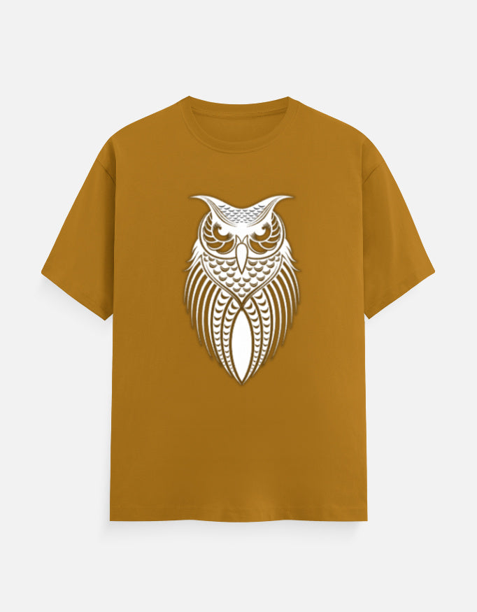 Unisex Classic Crew T-Shirt – Owl Halftone Design Mustard Yellow GlowZonePrints