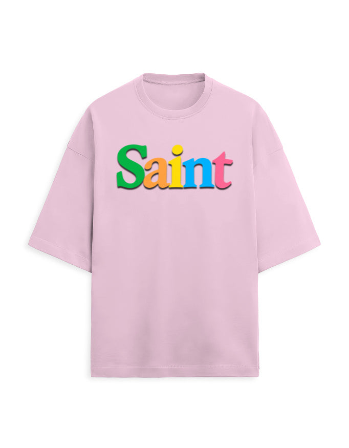 Unisex Terry Oversized Tee – Plain SAINT Text Effect Light Baby Pink - Plain Text Effect GlowZonePrints