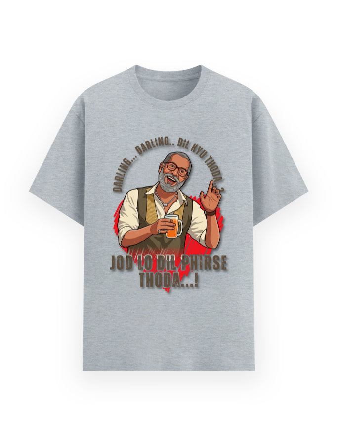 Unisex Basic T-Shirt – Darling Darling Dil Kyu Thoda.? Grey Melange GlowZonePrints