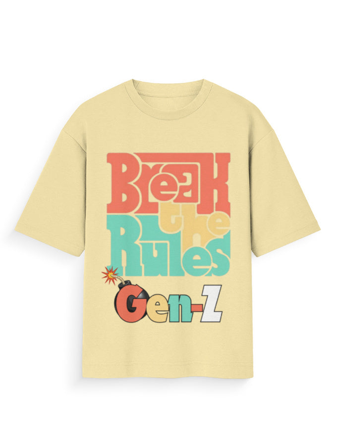 Unisex Oversized Standard T-Shirt – Break the Rules Gen-Z Beige GlowZonePrints