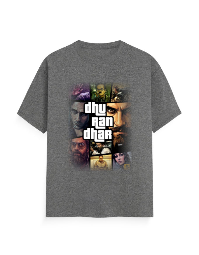 Unisex Crew T-Shirt – Dhurandhar(C) Charcoal Melange GlowZonePrints