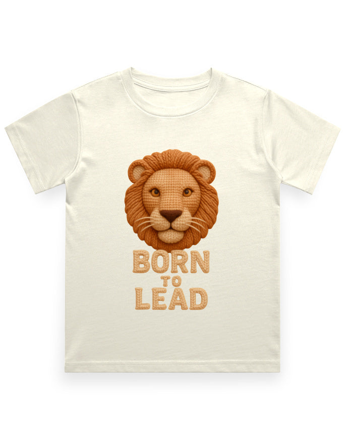 Kids Crew Neck T-Shirt – Born to Lead Lion Edition Off White GlowZonePrints