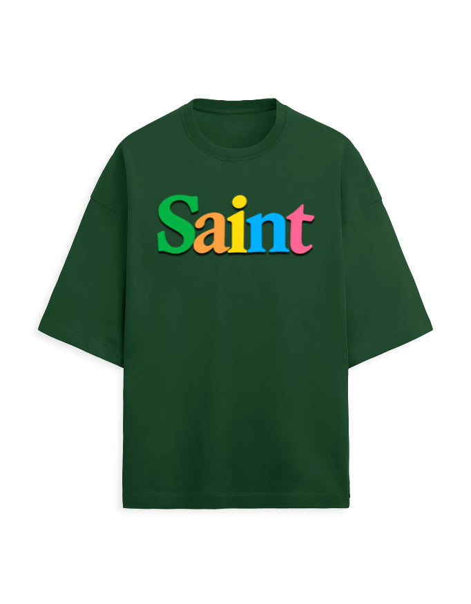 Unisex Terry Oversized Tee – Plain SAINT Text Effect Bottle Green - Plain Text Effect GlowZonePrints