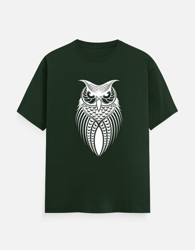 Unisex Classic Crew T-Shirt – Owl Halftone Design Bottle Green GlowZonePrints