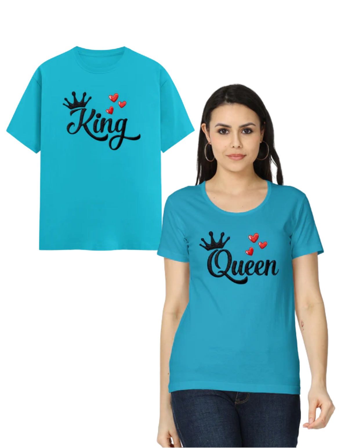 King & Queen – Embroidery Edition (Couple Set) SkyBlue GlowZonePrints