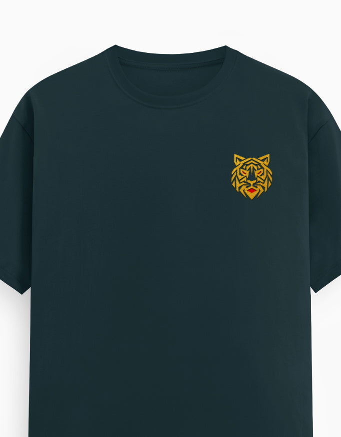 Unisex Classic Crew T-Shirt – Golden Tiger Emblem Petrol Blue GlowZonePrints