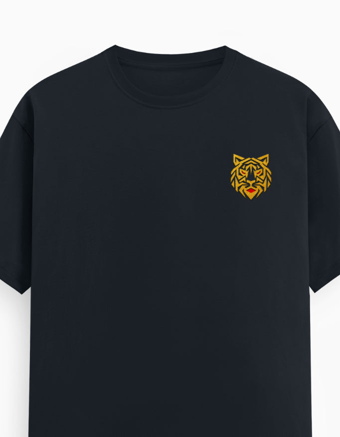 Unisex Classic Crew T-Shirt – Golden Tiger Emblem Navy Blue GlowZonePrints