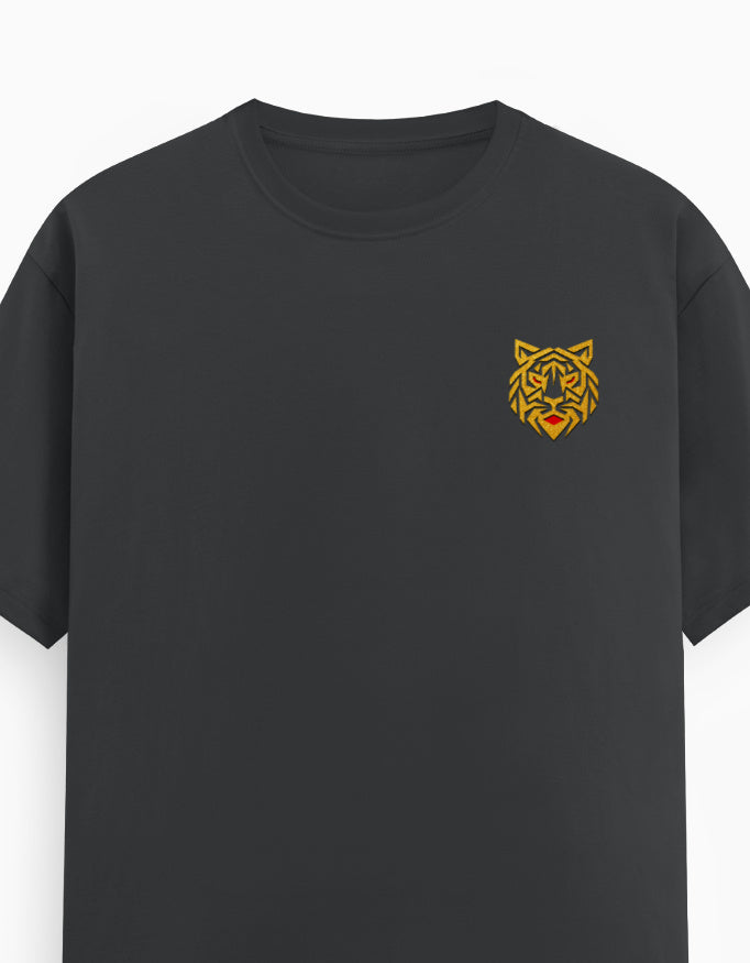 Unisex Classic Crew T-Shirt – Golden Tiger Emblem Steel Grey GlowZonePrints