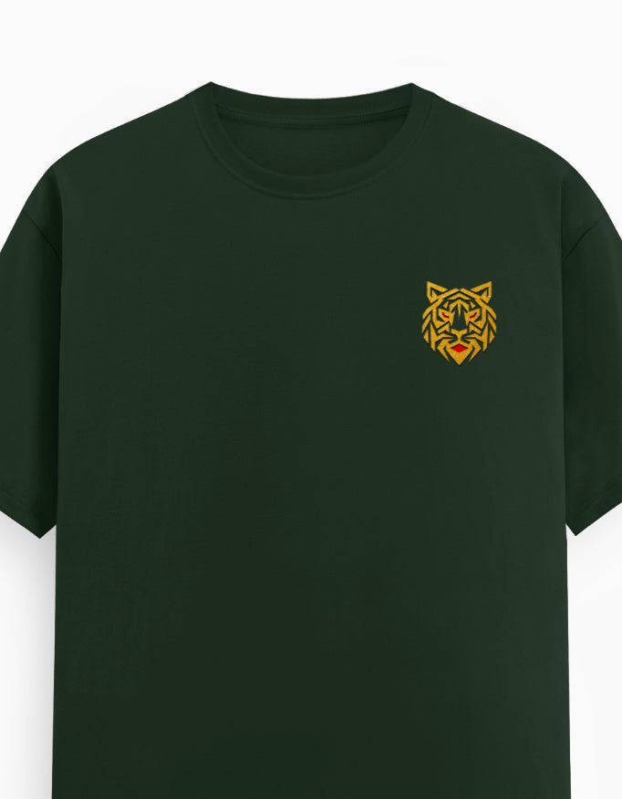 Unisex Classic Crew T-Shirt – Golden Tiger Emblem Bottle Green GlowZonePrints