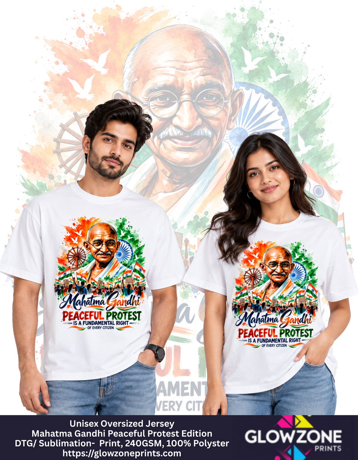 Unisex Oversized Jersey – Mahatma Gandhi Peaceful Protest Edition GlowZonePrints