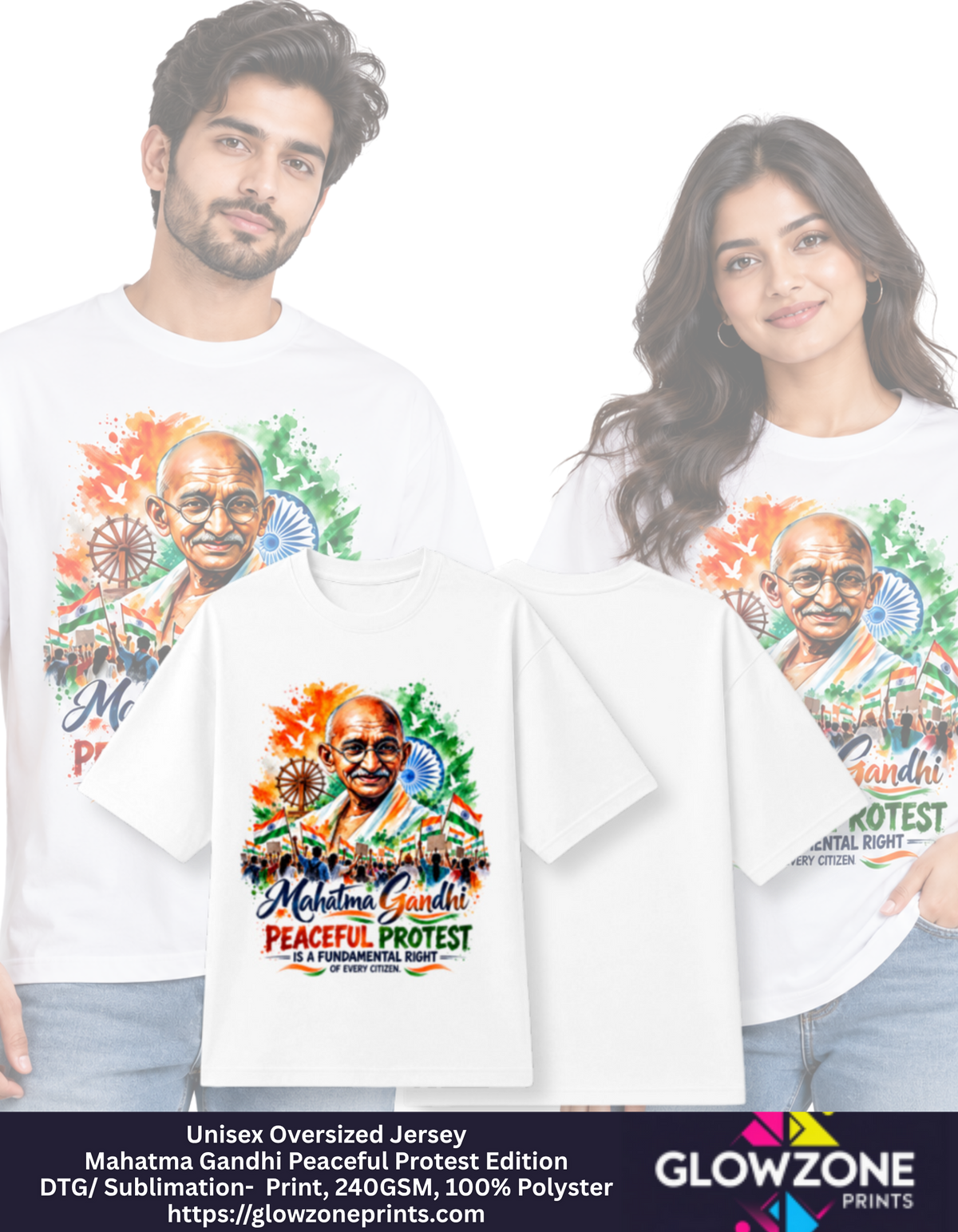 Unisex Oversized Jersey – Mahatma Gandhi Peaceful Protest Edition GlowZonePrints