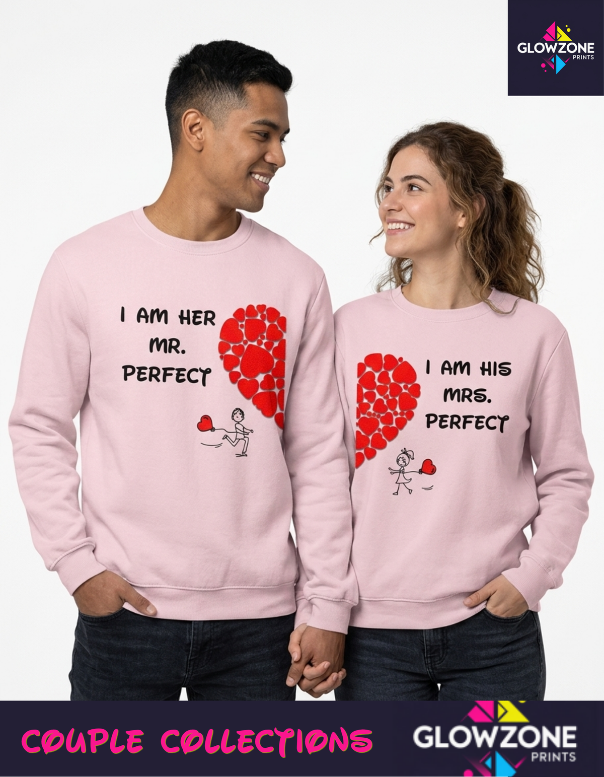 Mr & Mrs Perfect -Couple Sweatshirt Set GlowZonePrints
