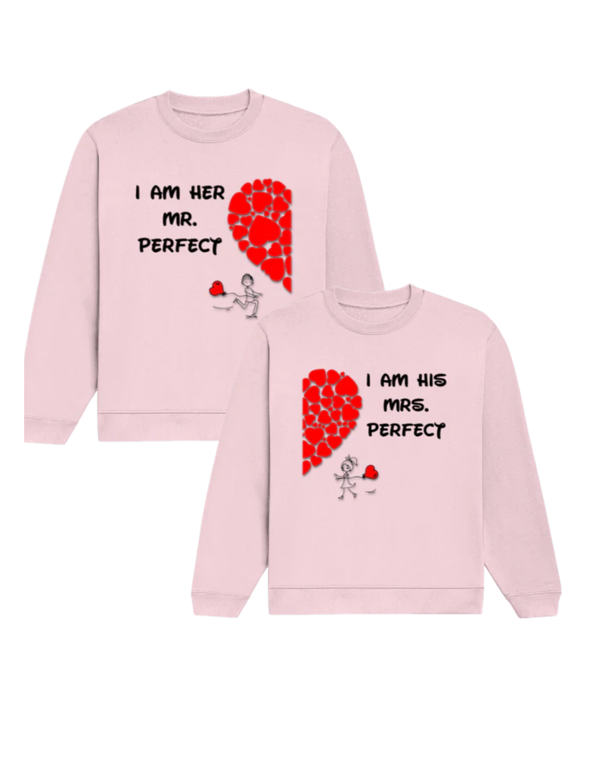 Mr & Mrs Perfect -Couple Sweatshirt Set Light Baby Pink GlowZonePrints