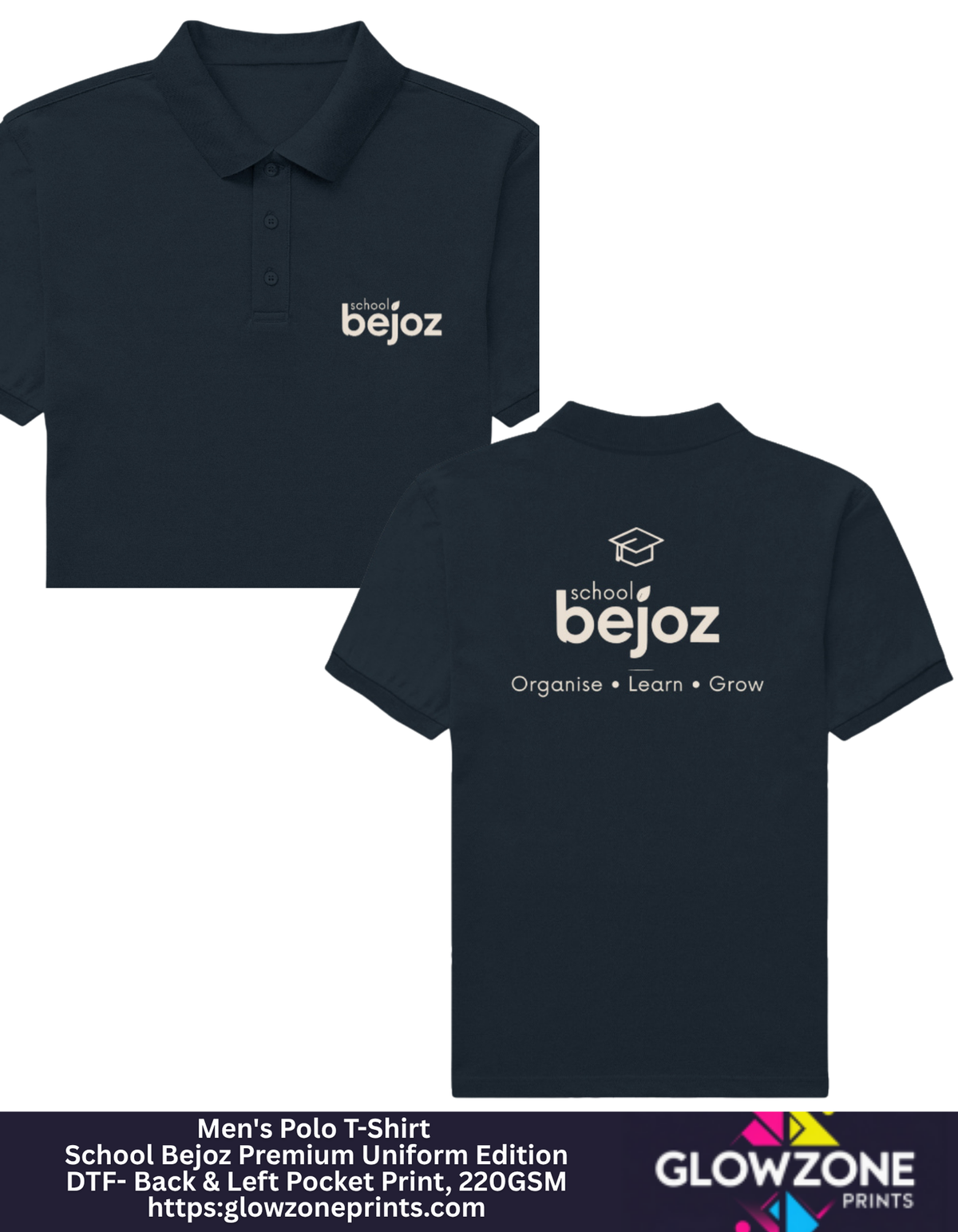 Men's Polo T-Shirt – School Bejoz Premium Uniform Navy Blue GlowZonePrints