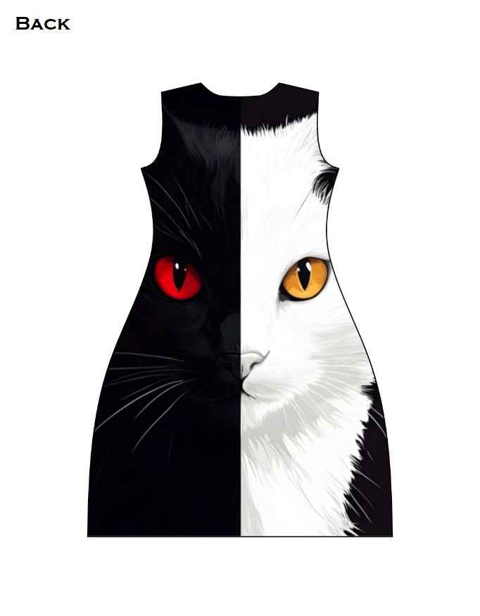 Black and White Cat AOP A line Dress