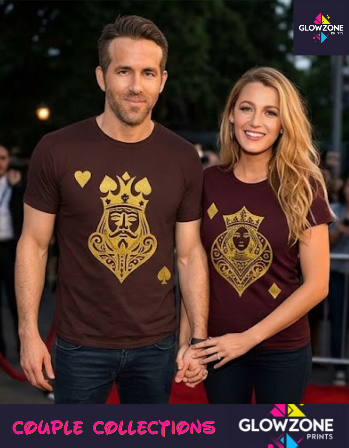 Card King Heart & Card Queen Diamond T-Shirt GlowZonePrints