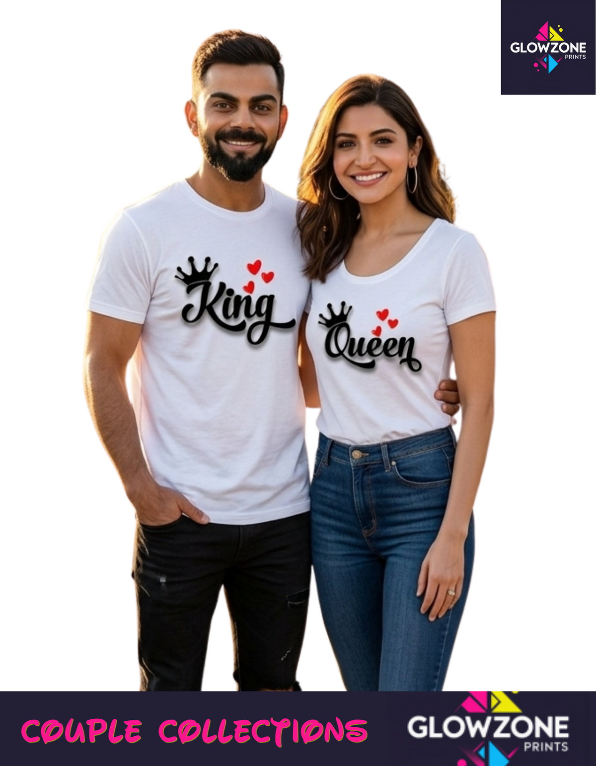 King & Queen Couple T Shirts GlowZonePrints