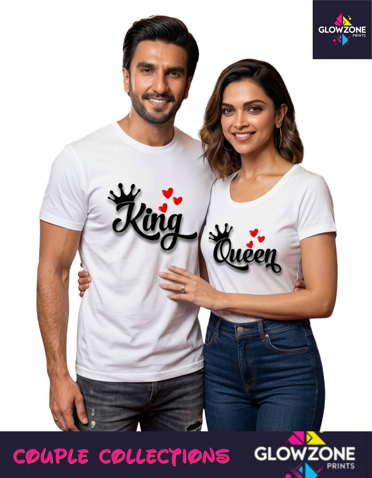King & Queen Couple T Shirts GlowZonePrints
