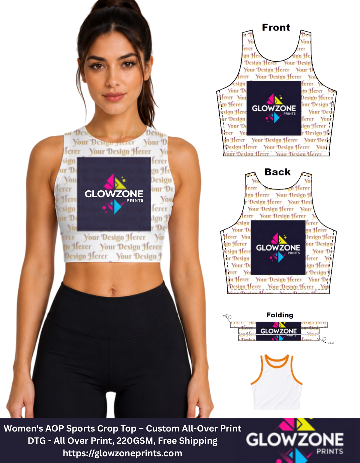 Women's AOP Sports Crop Top – Custom All-Over Print Custom AOP GlowZonePrints