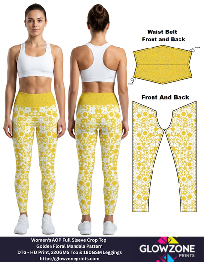 Women's AOP Gym Leggings – Golden Floral Mandala Pattern Golden Floral Mandala Pattern GlowZonePrints