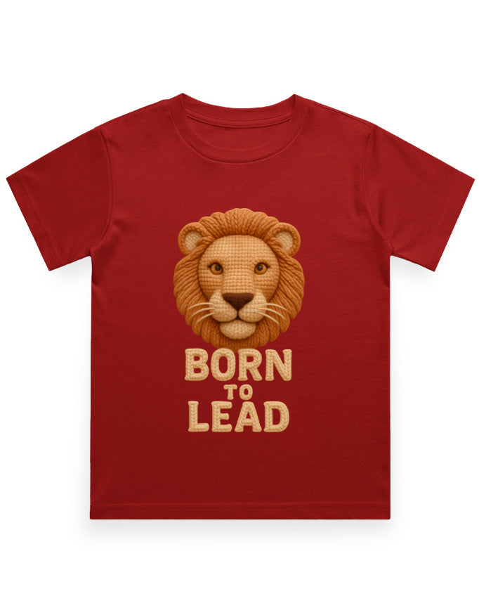 Kids Crew Neck T-Shirt – Born to Lead Lion Edition Red GlowZonePrints