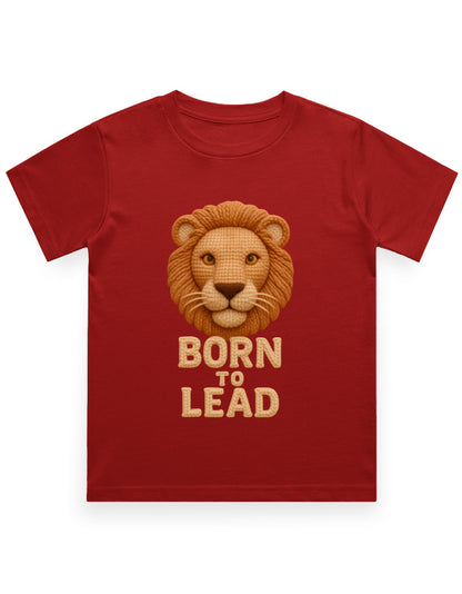 Kids Crew Neck T-Shirt – Born to Lead Lion Edition Red GlowZonePrints