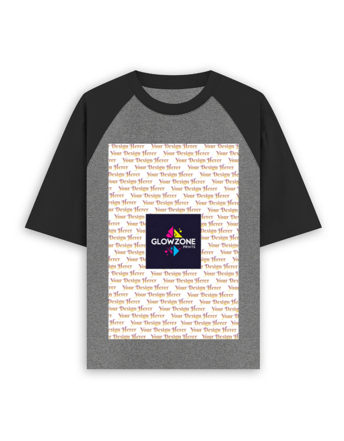 Unisex Oversized Raglan T-Shirt – Custom Print Black Charcoal Melange GlowZonePrints