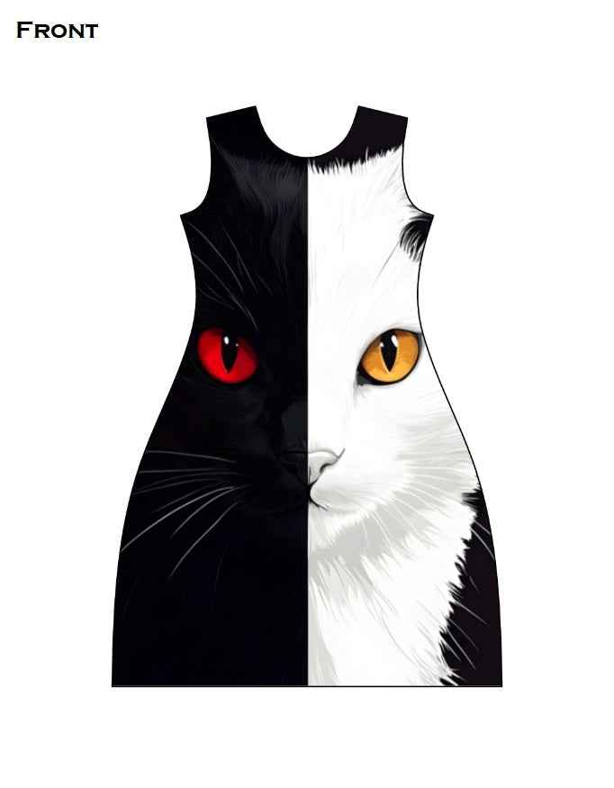 Black and White Cat AOP A line Dress