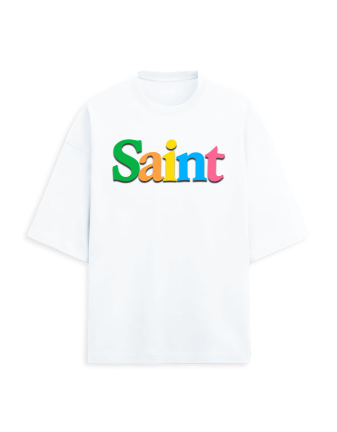 Unisex Terry Oversized Tee – Plain SAINT Text Effect White - Plain Text Effect GlowZonePrints