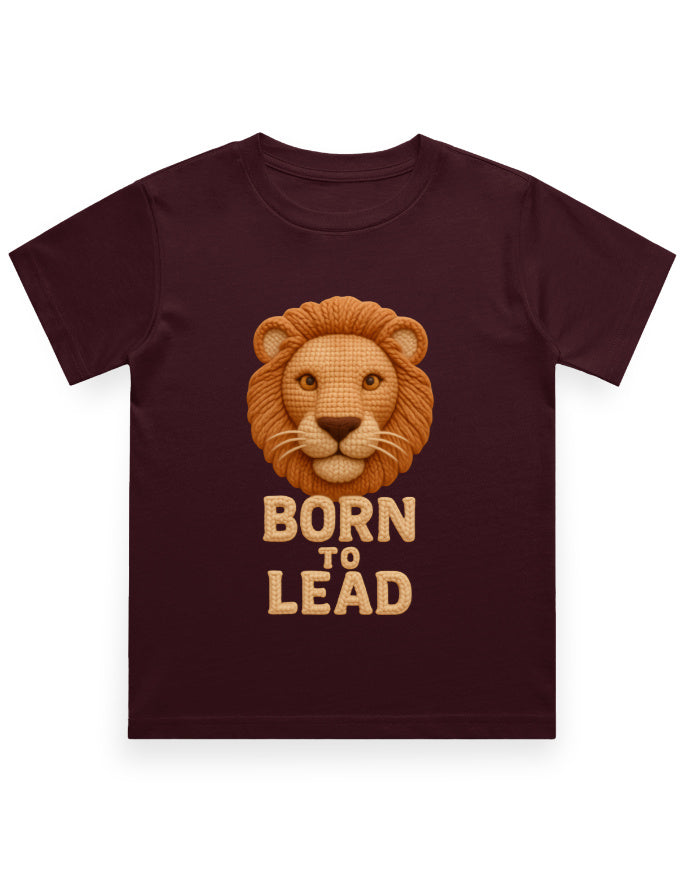Kids Crew Neck T-Shirt – Born to Lead Lion Edition Maroon GlowZonePrints