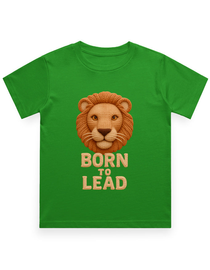 Kids Crew Neck T-Shirt – Born to Lead Lion Edition Flag Green GlowZonePrints