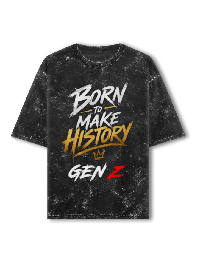 Unisex Acid Washed Oversized Tee – Born to Make History Gen-Z Black GlowZonePrints
