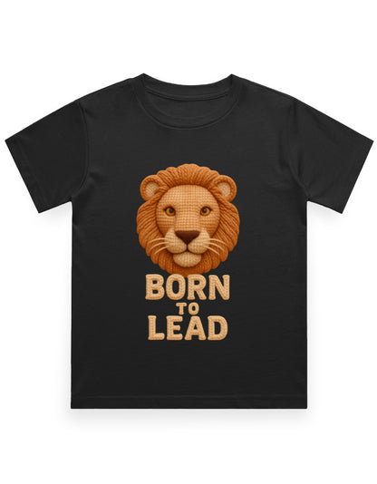 Kids Crew Neck T-Shirt – Born to Lead Lion Edition Black GlowZonePrints