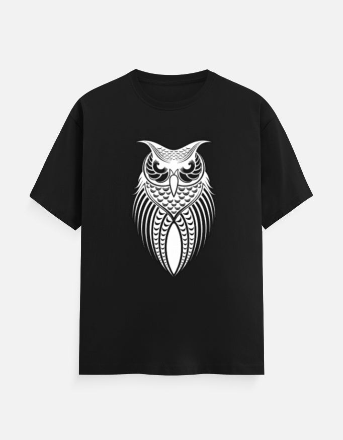 Unisex Classic Crew T-Shirt – Owl Halftone Design Black GlowZonePrints