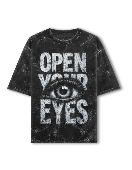Acid Washed Oversized Tee – Open Your Eye Black GlowZonePrints