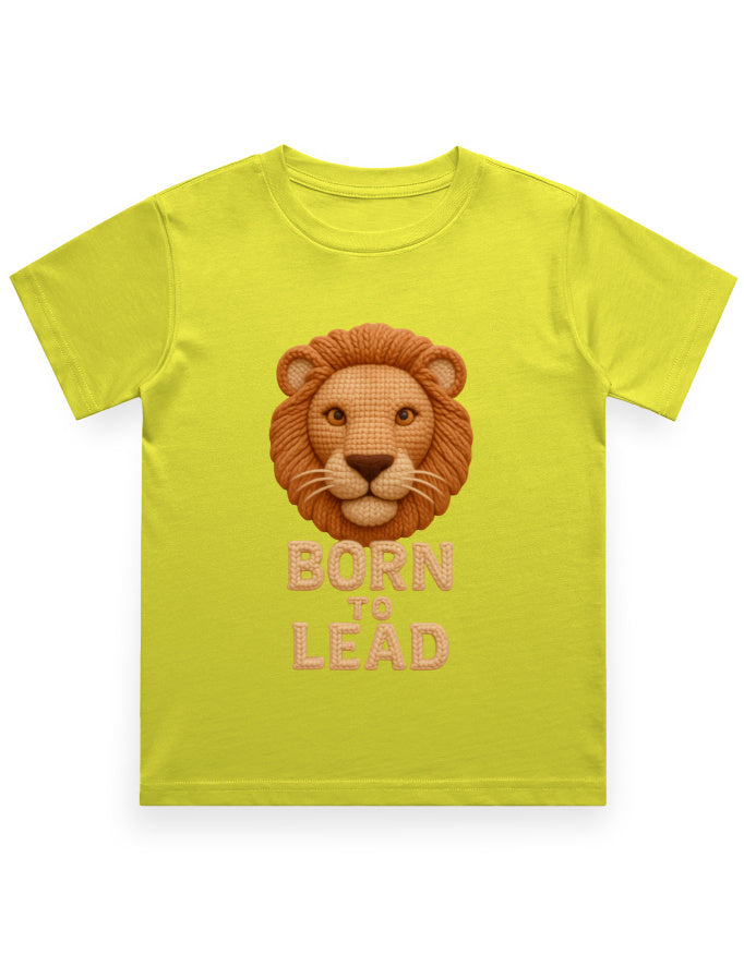 Kids Crew Neck T-Shirt – Born to Lead Lion Edition New Yellow GlowZonePrints
