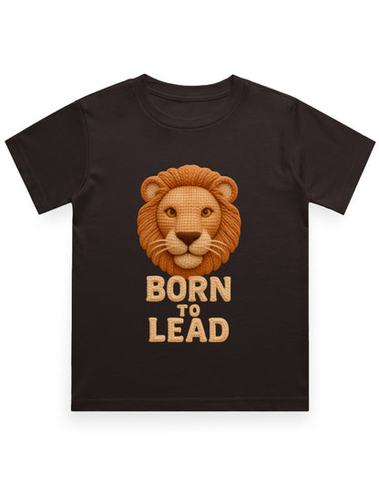 Kids Crew Neck T-Shirt – Born to Lead Lion Edition Coffee Brown GlowZonePrints