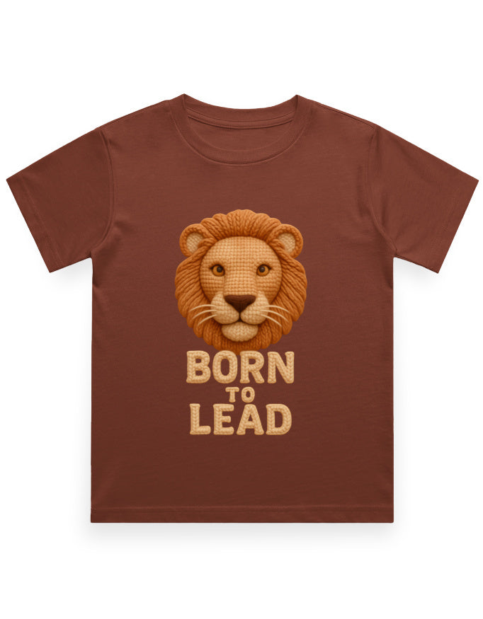 Kids Crew Neck T-Shirt – Born to Lead Lion Edition Brick Red GlowZonePrints