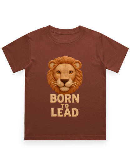 Kids Crew Neck T-Shirt – Born to Lead Lion Edition Brick Red GlowZonePrints